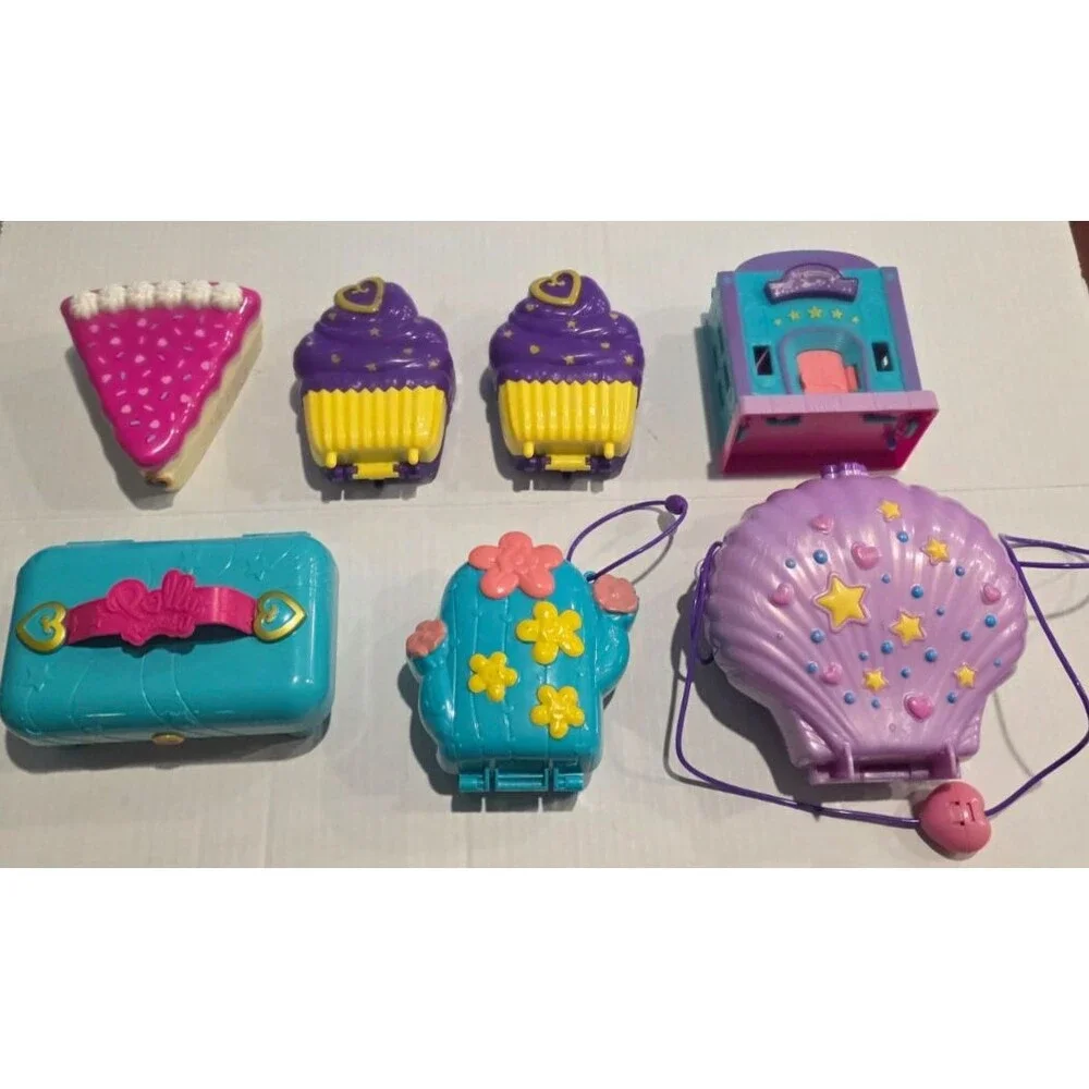 Lot of 7 Polly Pocket Playset Cases 2017-2019 No Figures Cake Cactus Seashell